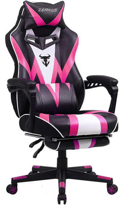 Zeanus Gaming chair with Footrest Light Pink Gamer Chair for Girls Reclining Computer Chair with Massage High Back Desk Chair for Gaming Recliner Game Chair Big and Tall Gaming Chair for Adult